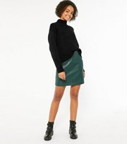 New Look Dark Green Leather-Look Mini Skirt